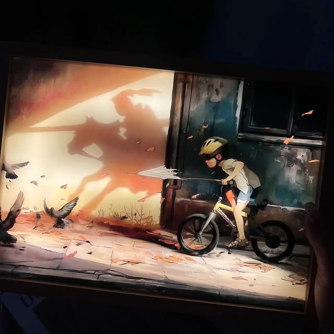 ins风少年以梦为马灯光画床头小夜灯三色可调充电发光画创意摆件