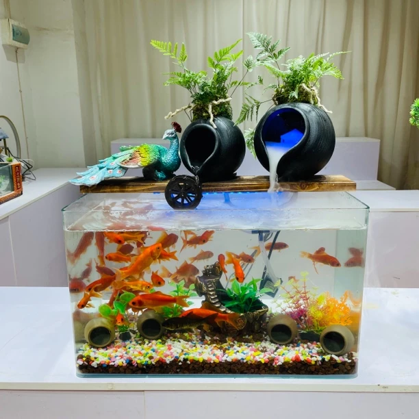 大号款陶罐鱼缸自循环流水桌面摆件造景养鱼摆件乔迁新居开业送礼
