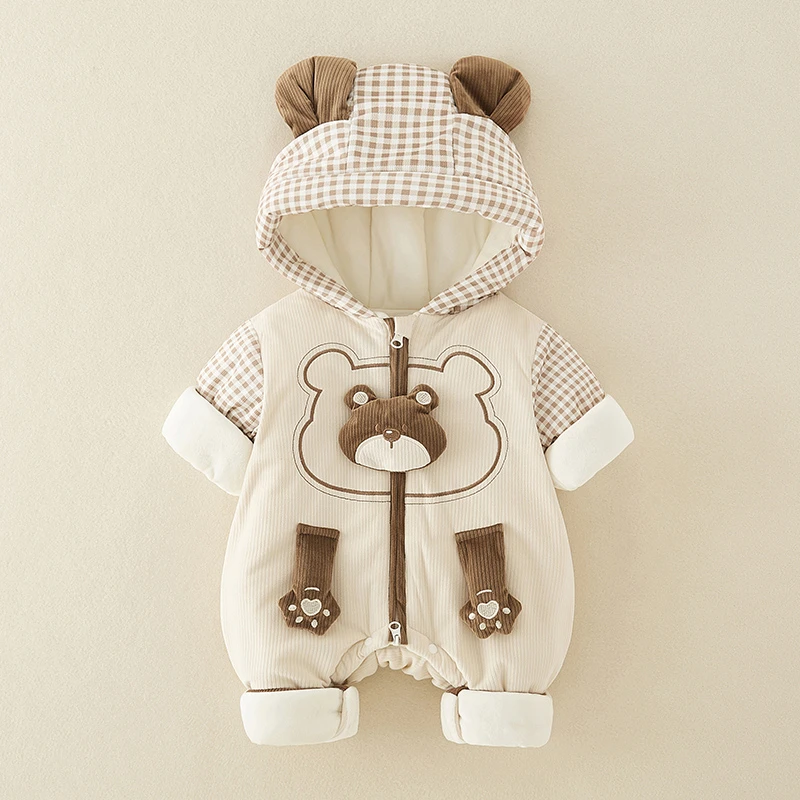 婴儿冬季连体衣服男女宝宝可爱小熊棉衣外套新生儿秋冬装外出抱衣