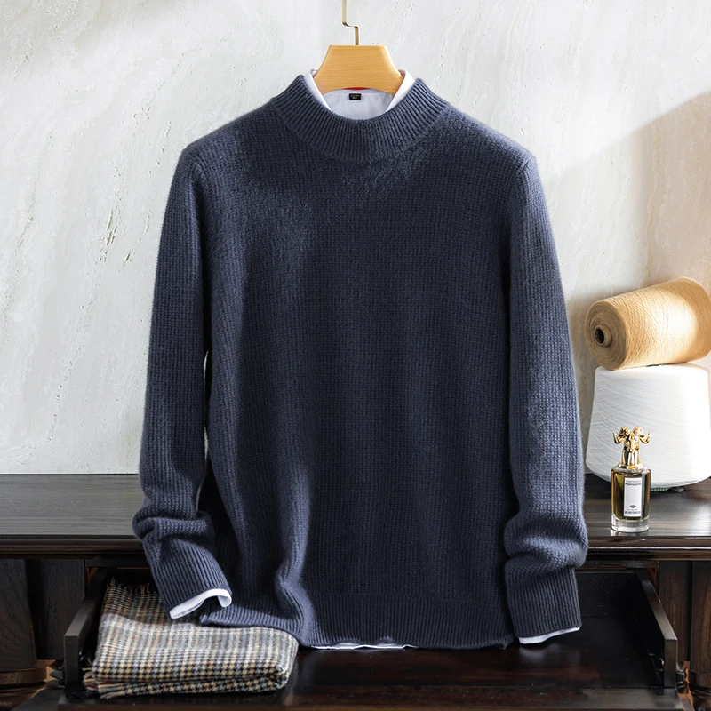 半高领双股加厚100%纯山羊绒衫男秋冬针织打底衫中领高端正品毛衣