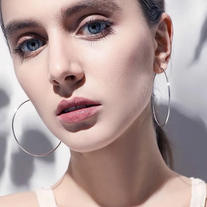 925银针韩版个性时尚素圈耳环修饰脸型光面大耳圈-AB