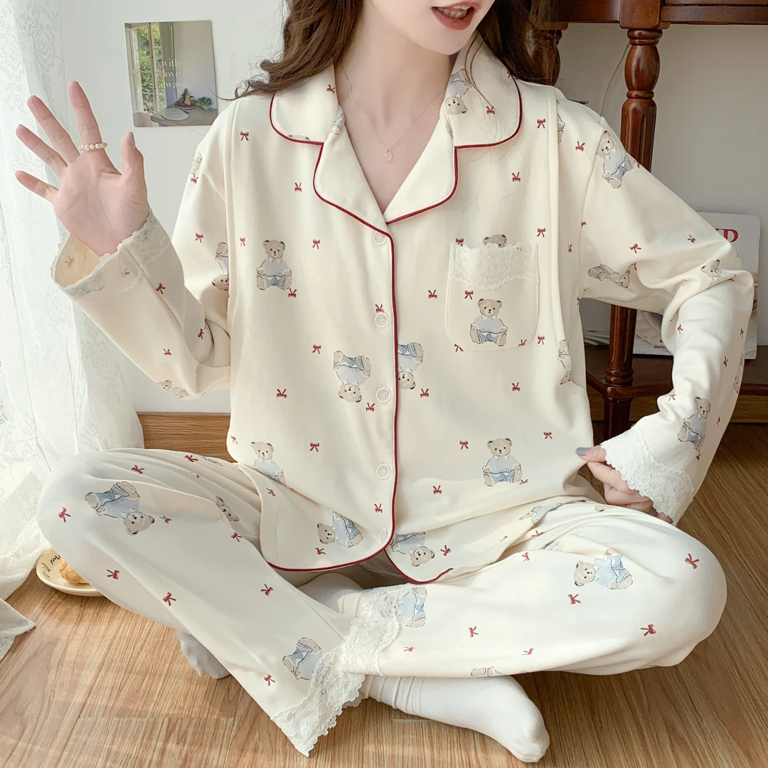 【秋冬纯棉-带胸垫款】月子服春秋9-3月产后孕妇哺乳衣产妇家居套装