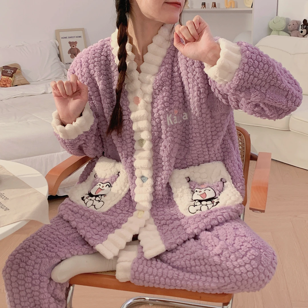 孕妇睡衣女冬季加绒加厚珊瑚绒秋冬怀孕期产后哺乳月子服1月2套装