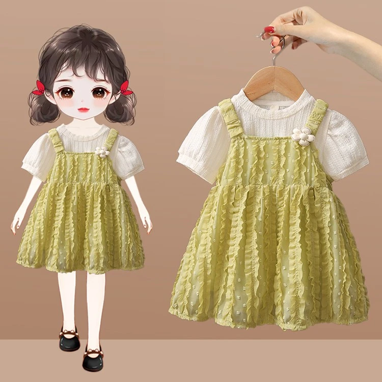 女童装连衣裙夏季儿童公主裙韩版套装碎花时尚女夏款洋气宝宝女孩