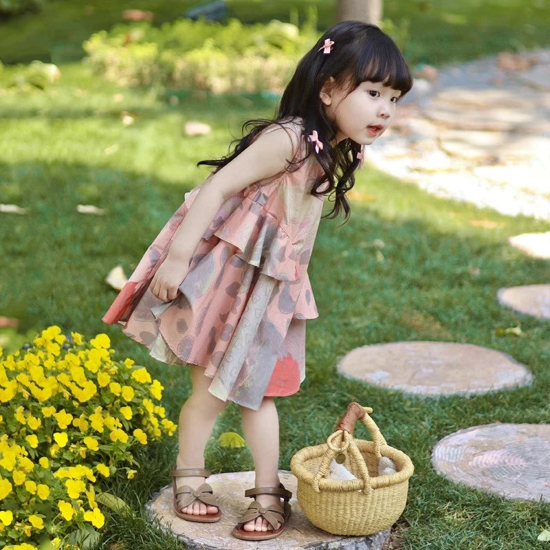 女童连衣裙2025夏季新款洋气女宝雪纺背心裙儿童荷叶边背心公主裙