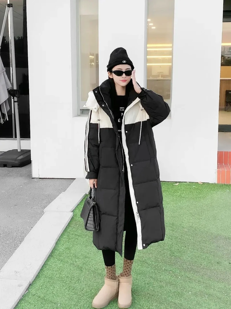 【新号特惠】2023新款白鸭绒06长款加厚潮流拼接ol冬季温柔感羽绒