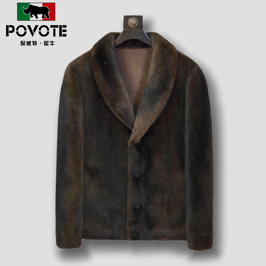 POVOTE/犀牛【双面穿】休闲男外套男装时尚夹克修身加厚保暖冬季