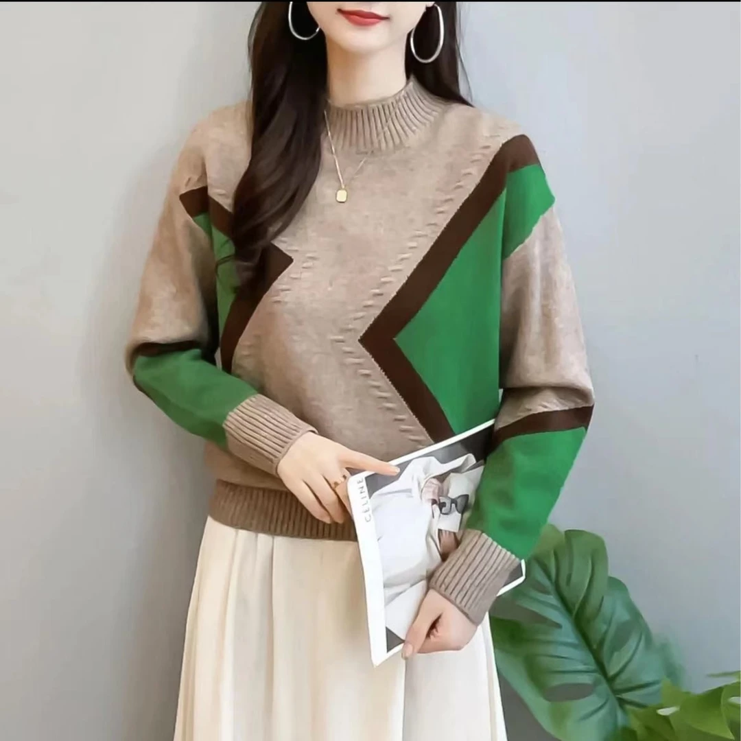 【法式风情】复古风时尚时髦洋气拼色毛衣