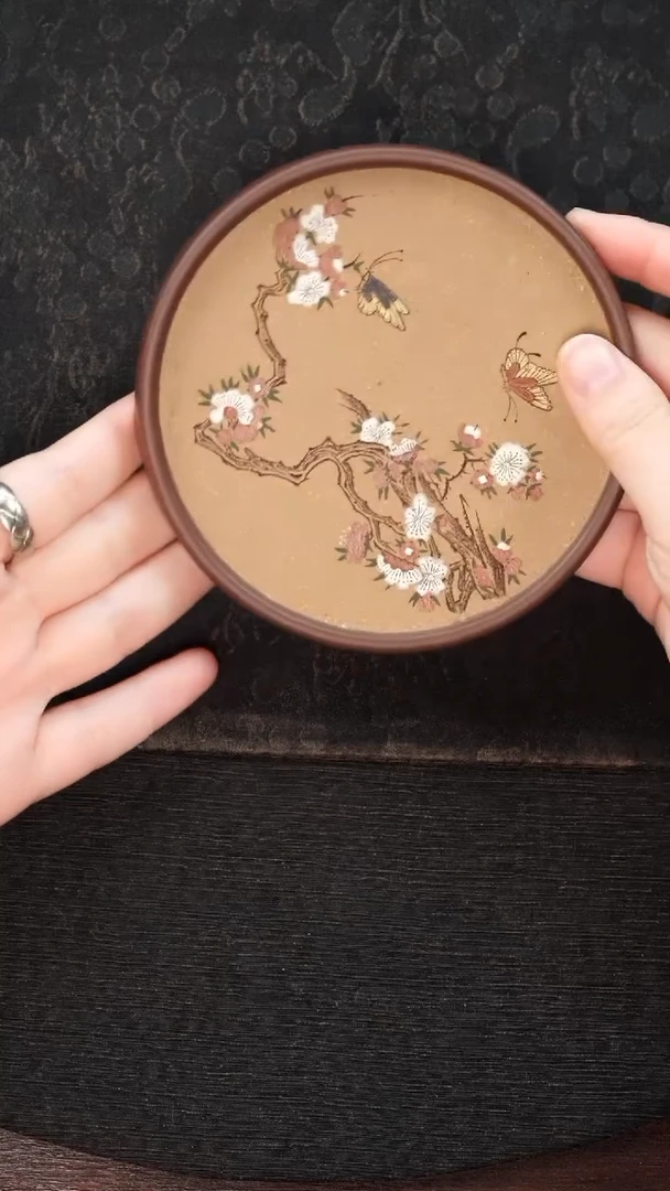 【闪购商品】紫砂茶叶罐小壶承段泥泥绘花蝴蝶