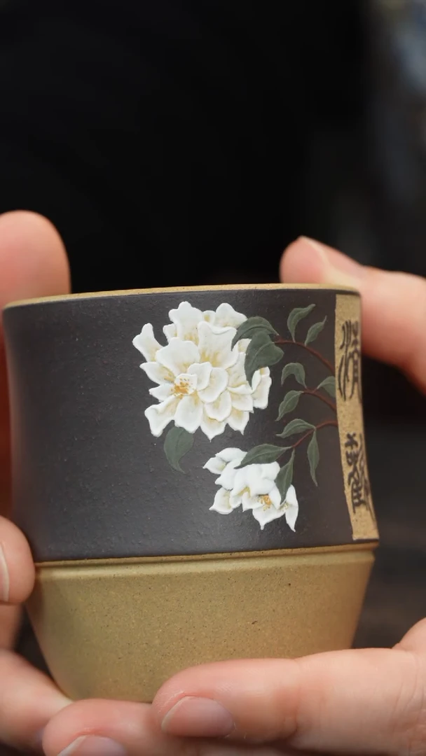 【闪购商品】紫砂茶叶罐本山段泥底粉浆黑料泥绘花刻精鹤