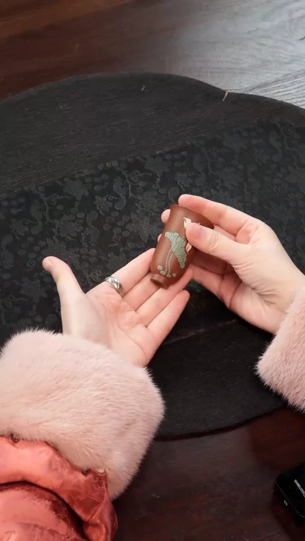 【闪购商品】紫砂茶叶罐闻香杯收底收口朱泥泥绘荷花