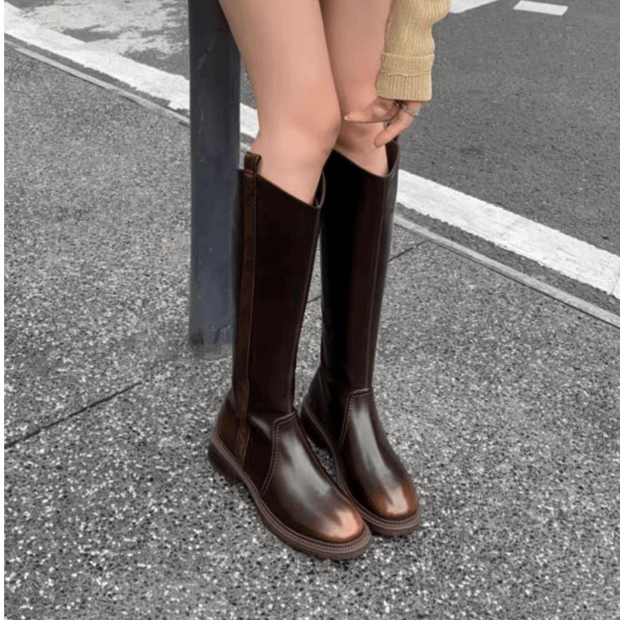 真皮女秋冬季女粗跟不过膝西部靴骑士靴  7012-1  大腿围