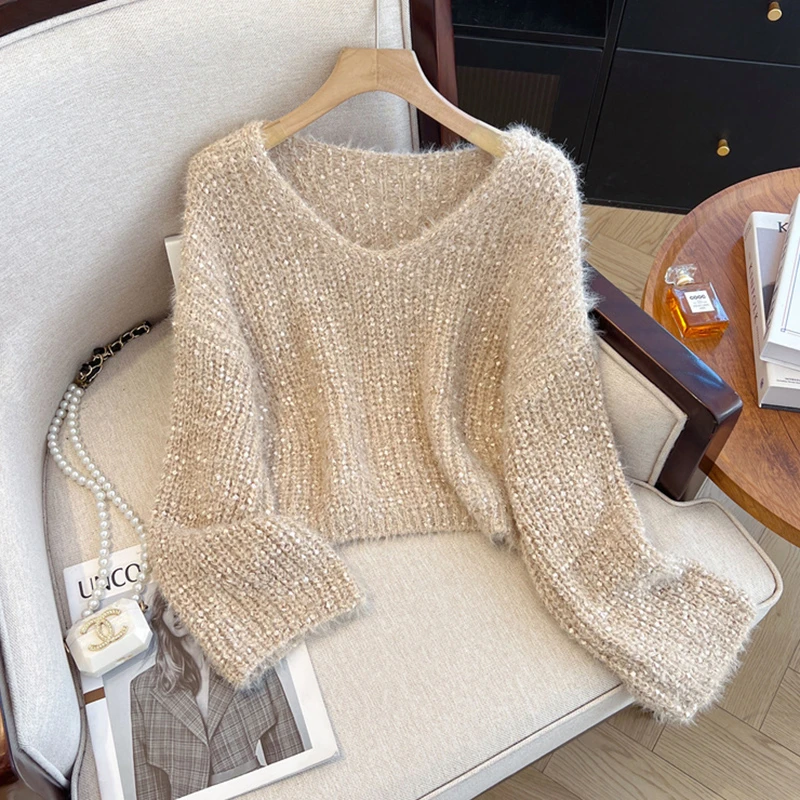 法式高级感气质显瘦毛衣女春季新款洋气镂空v领宽松针织衫上衣