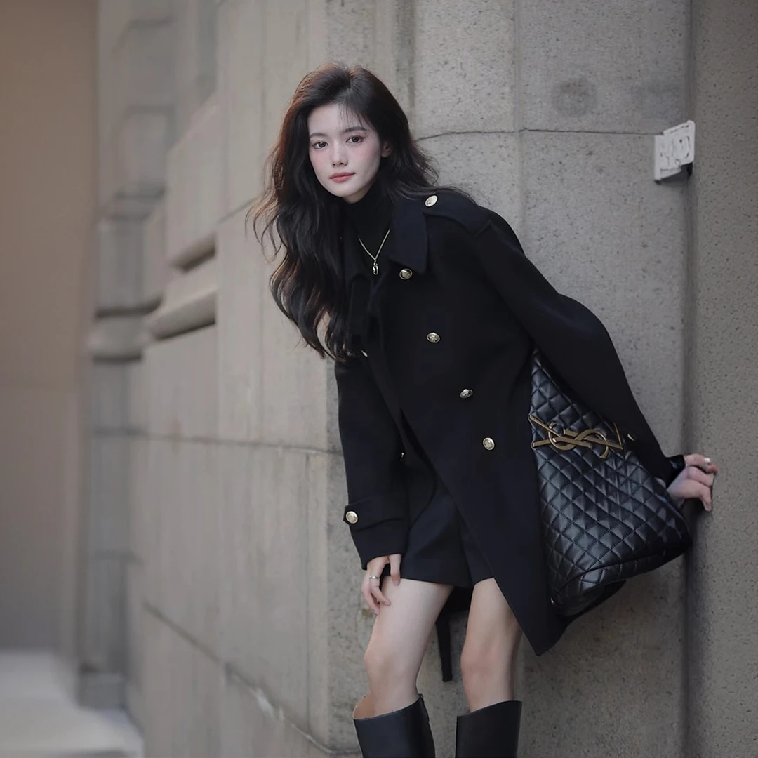 法式复古气质双面毛呢外套女春季新款加厚高级感车厘子红呢子大衣