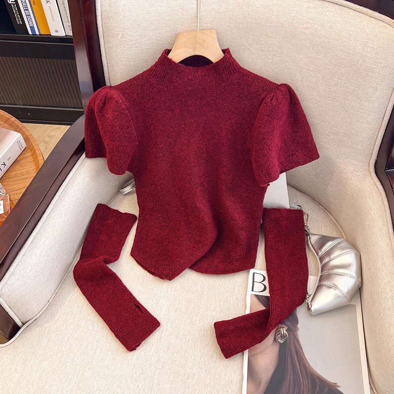 韩版时尚高级感半高领T恤女秋季新款别致漂亮上衣职业通勤体恤