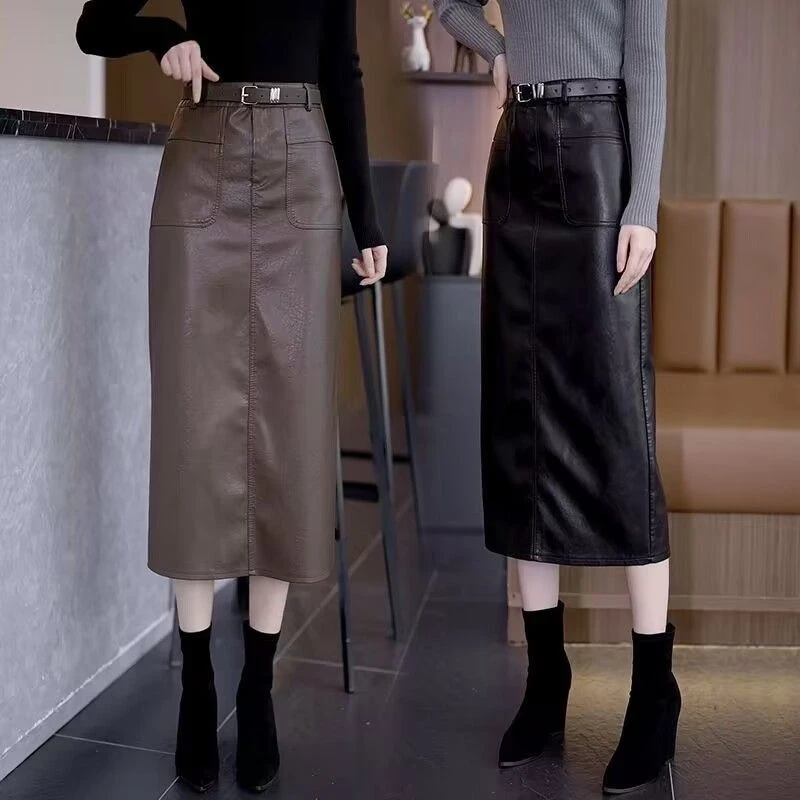 春秋冬裙子2025新款pu皮裙半身裙高腰中长款直筒一步包臀裙长裙