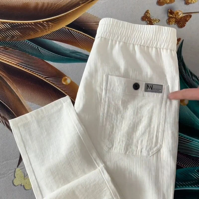 春秋冰丝常规棉麻直筒休闲裤宽松小脚裤春秋冰丝常规空调长款男生