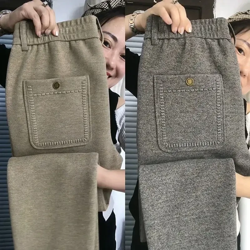 秋冬简约纯色直筒休闲裤潮流百搭裤子男厚款男士纯色直筒休闲裤