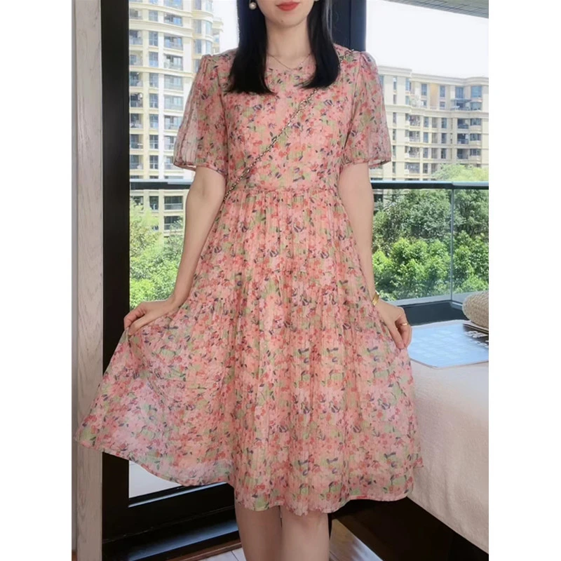 女装连衣裙碎花连衣裙显瘦气质夏季收腰时尚温柔风印花裙子