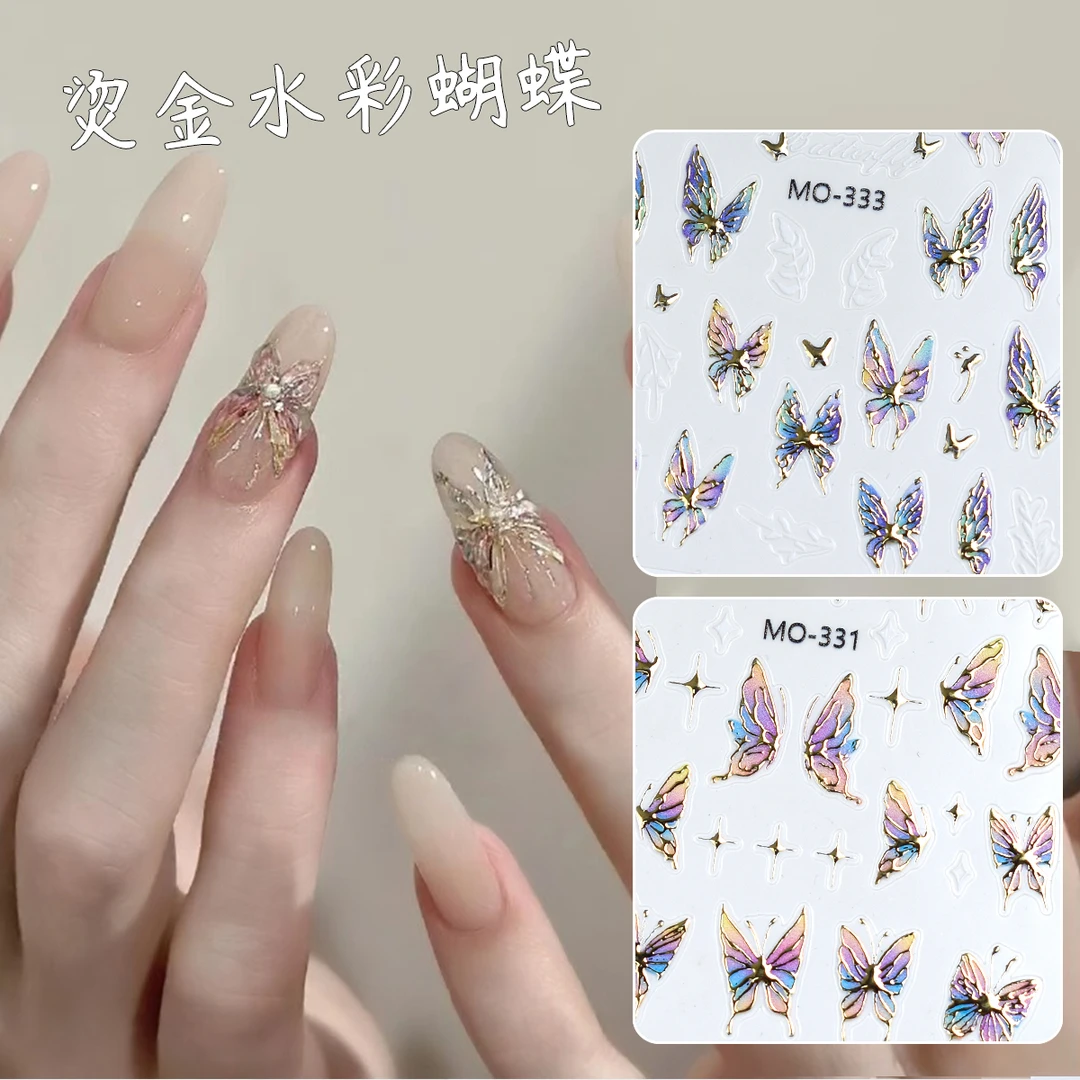 高级感美甲贴纸2024年新款烫金蝴蝶贴纸3张装网红流行美甲·