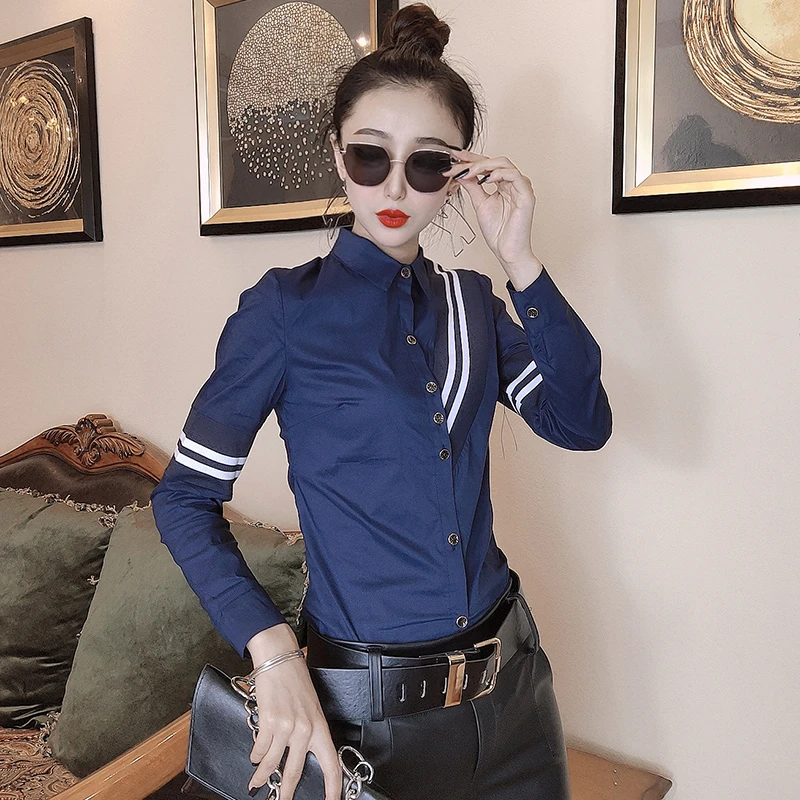 网红长袖衬衫女2025秋季新款修身显瘦韩版条纹气质上衣时尚衬衣女