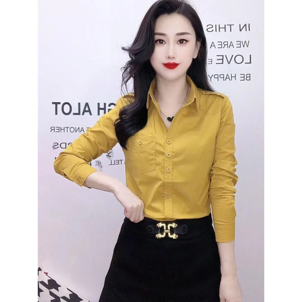 糖果色时尚衬衫女长袖气质春秋2026新款修身显瘦职业衬衣百搭上衣