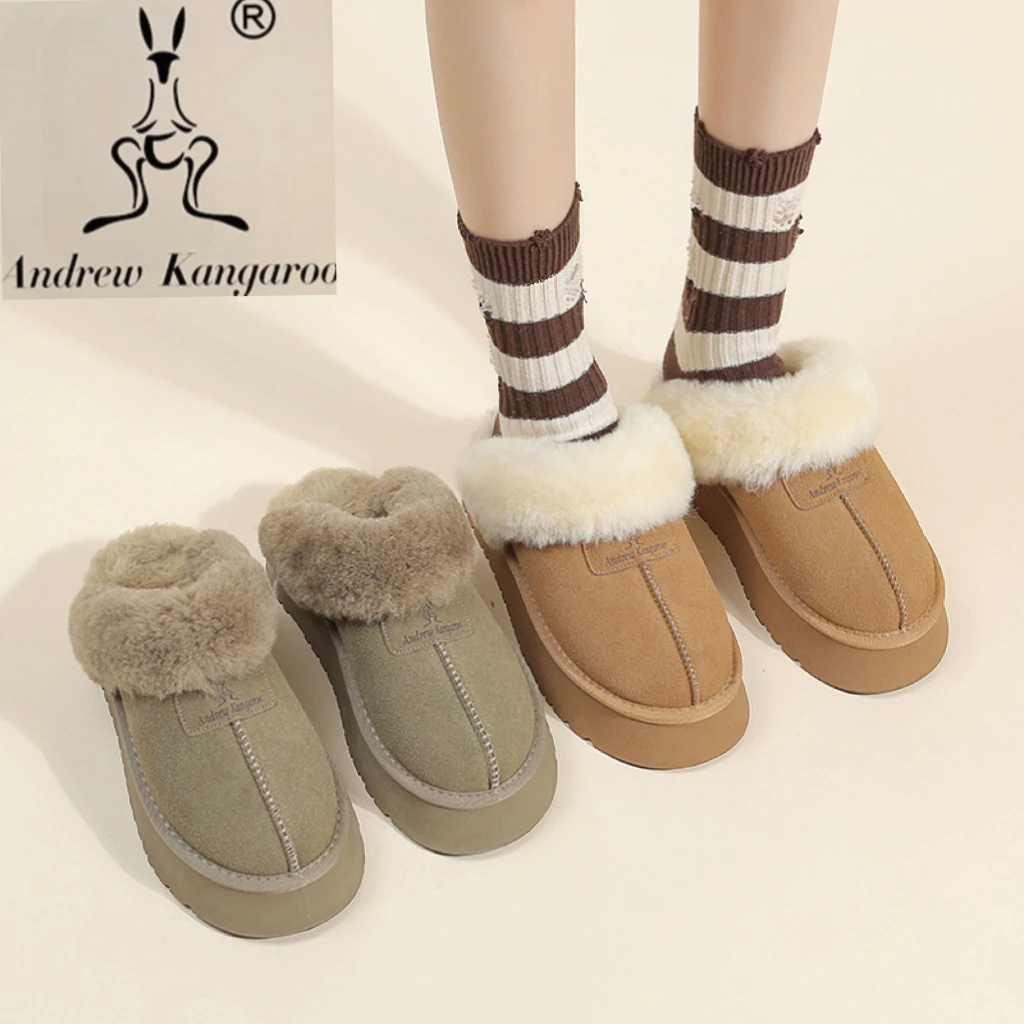 厚底雪地靴半拖鞋女2024新款冬季包头毛毛拖鞋加绒棉拖鞋