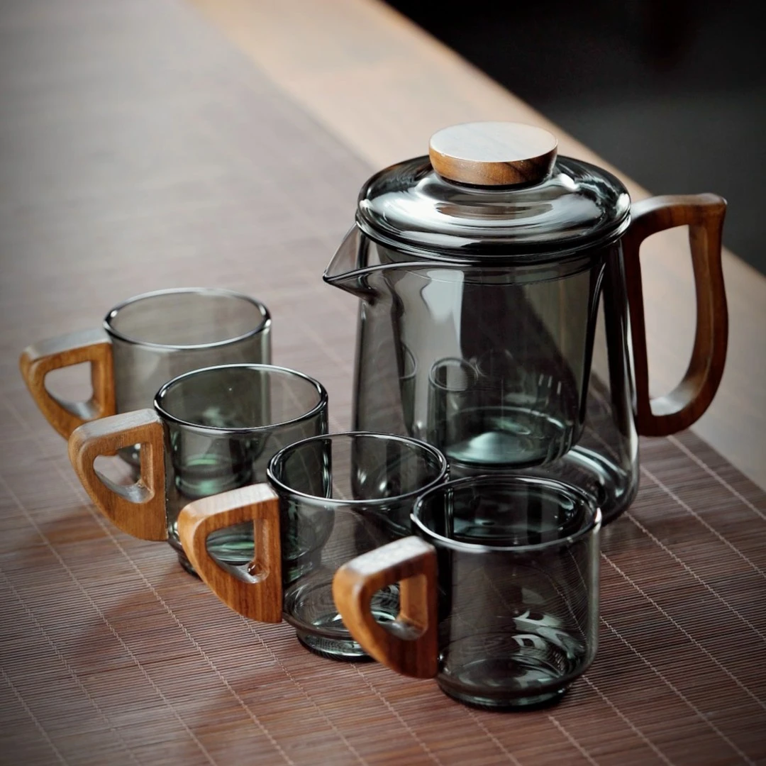 高档合欢壶加厚玻璃茶壶旅行家用茶壶煮茶壶耐高温大容量茶具套装