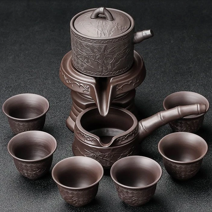 2023新款旋转半自动石磨茶具套装家用陶瓷懒人泡茶器中式泡茶茶具