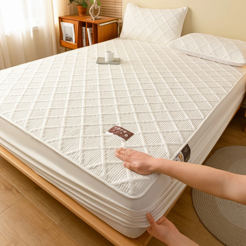 华夏希尔顿新款全棉夹棉加厚床笠单件防滑床垫保护套纯棉抗菌罩