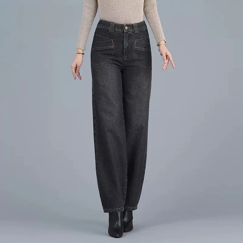 中老年加大码牛仔灯笼裤宽松高腰哈伦裤减龄大码萝卜裤休闲女裤