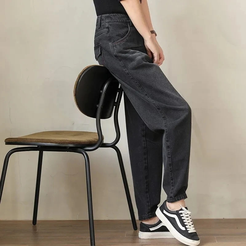 秋冬新款加绒宽松牛仔裤女小脚萝卜显瘦大码BF风休闲刺绣哈伦裤女