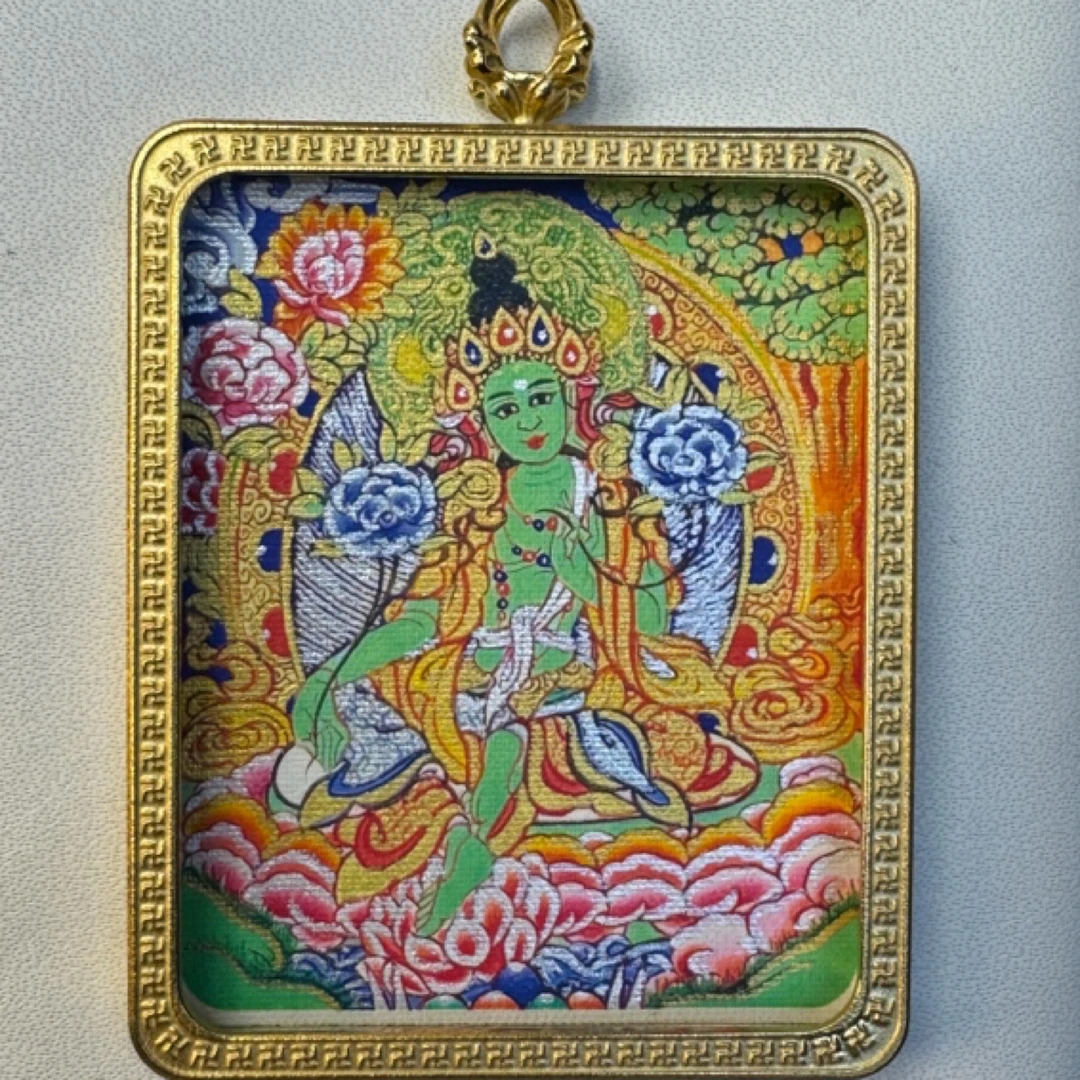 唐卡 绿度母 钛钢材质 手工制作