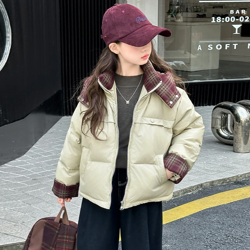 女童冬装棉衣2025新款6-15岁女孩洋气短款免洗棉袄女大童保暖棉服