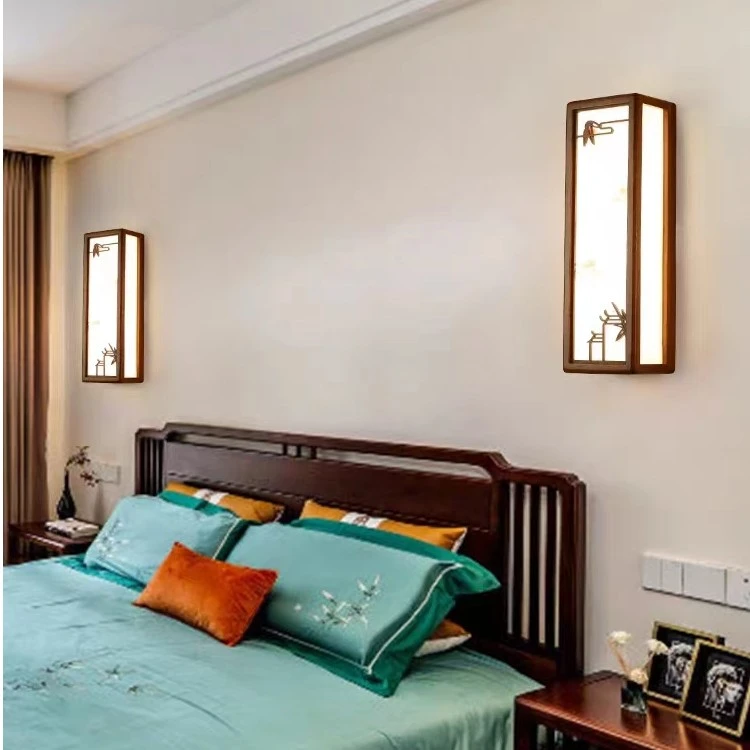 新中式壁灯实木LED仿古客厅卧室床头灯书房过道灯禅意走廊灯具