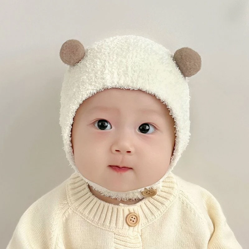 婴儿帽子秋冬款新生婴幼儿护耳帽可爱保暖男女宝宝针织毛绒帽加厚