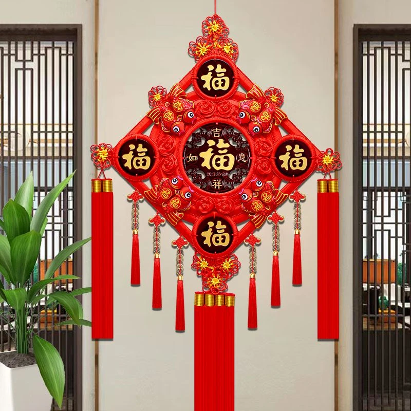 五福新款五帝钱中国结桃木挂件精选大号福字铜钱高档玄关乔迁装饰
