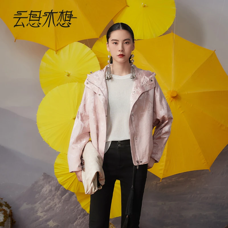 Ysimo-X云思木想摩登国风女装2024秋冬新款提花连帽时尚外套12247