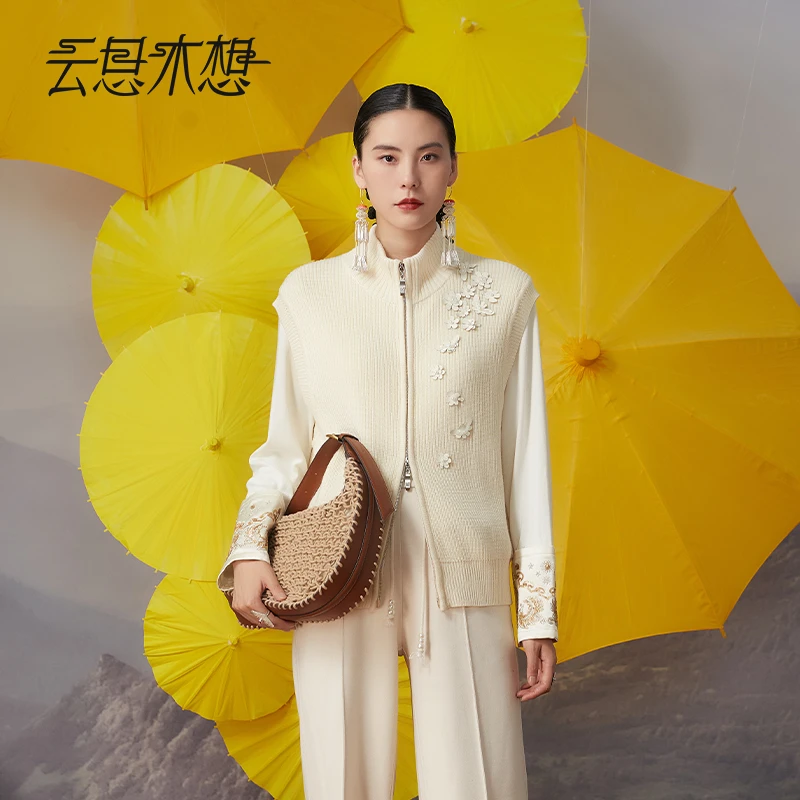 Ysimo-X云思木想 繁花落蝶 双头拉链立体烧花含羊毛毛针织衫12405