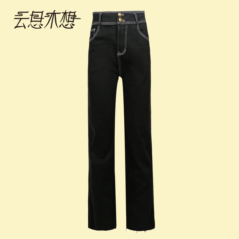 Ysimo-X云思木想2024秋冬新款定制龙头扣高腰直筒牛仔裤12361