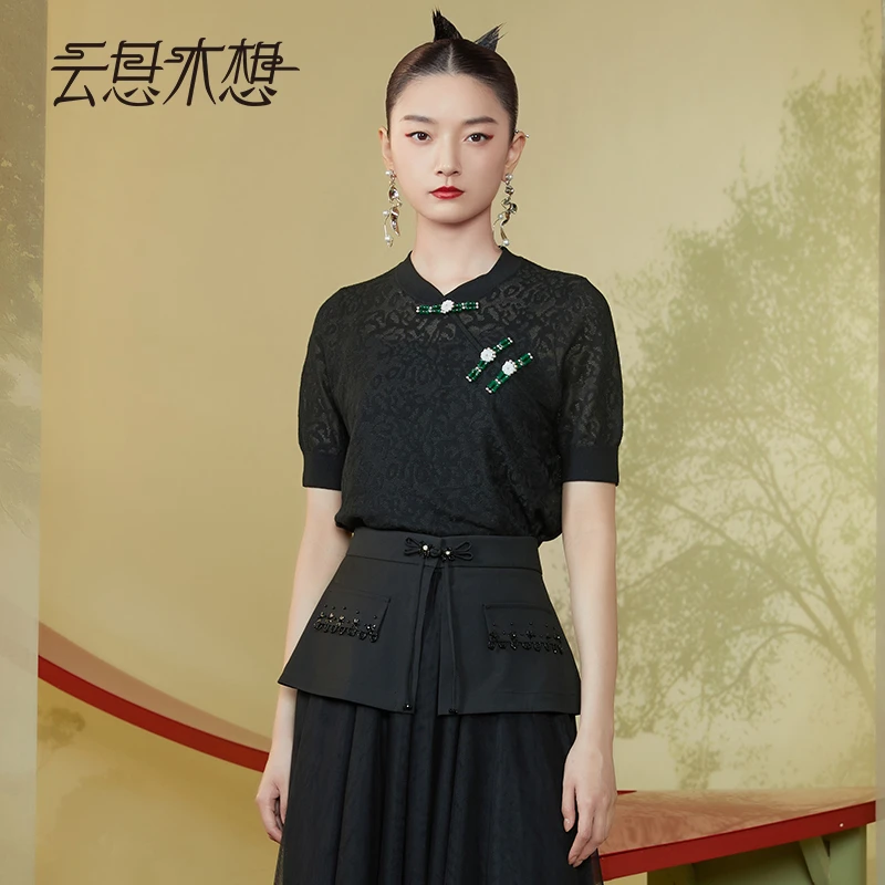 Ysimo-X云思木想新中式2024夏季新款竹节盘扣百搭毛针织衫11727