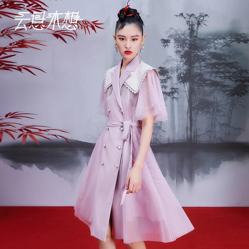 云思木想2023夏提花云肩设计网纱流苏时尚女士连衣裙10758