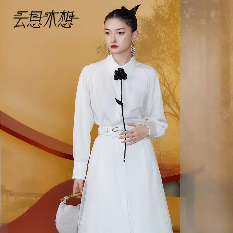 Ysimo-X云思木想原创中国风2024初夏新款可拆卸立体花衬衫11454