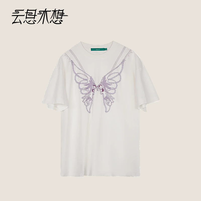 Ysimo-X云思木想原创中国风2024夏季新款星辰漫蝶绣花T恤11791