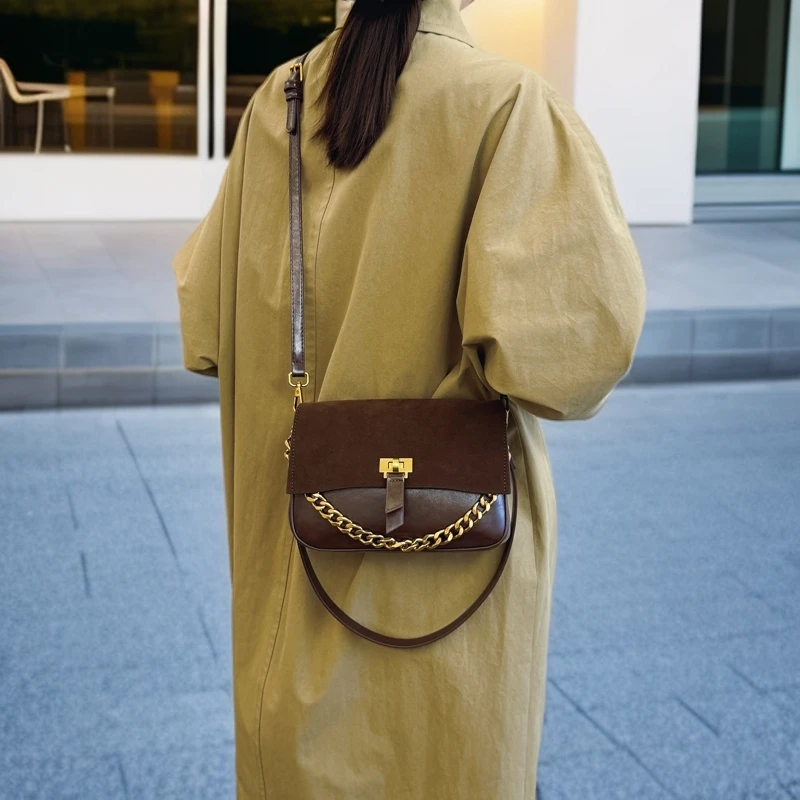 高质感洋气潮流磨砂皮拼接复古腋下秋冬新款单肩斜跨时尚简约小众