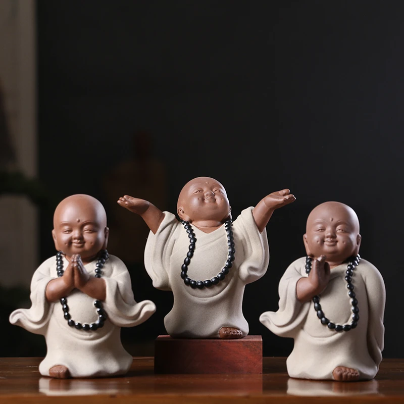 创意紫砂小和尚茶宠摆件禅意中式家居茶室桌面造景博古架装饰茶玩