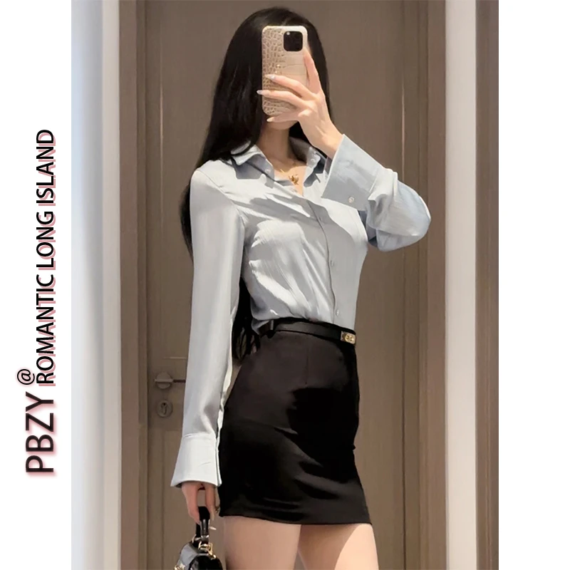 6602#轻职风收腰显瘦衬衫女春秋装2024新款垂感气质高级感白衬衣