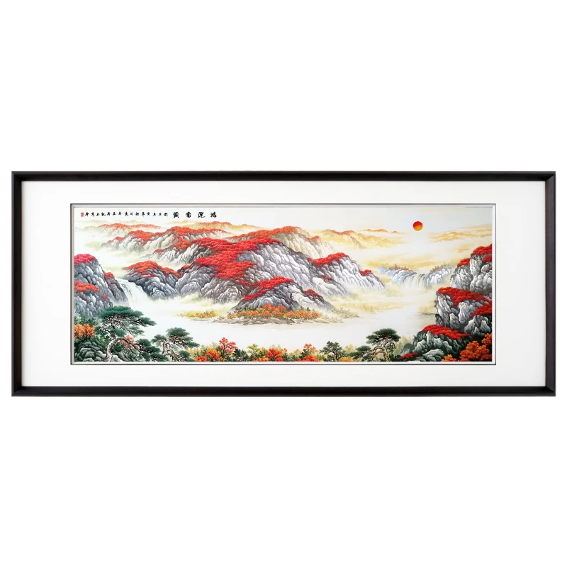 纯手工苏州刺绣苏绣成品挂画客厅办公室装饰画 山水 鸿运当头中式