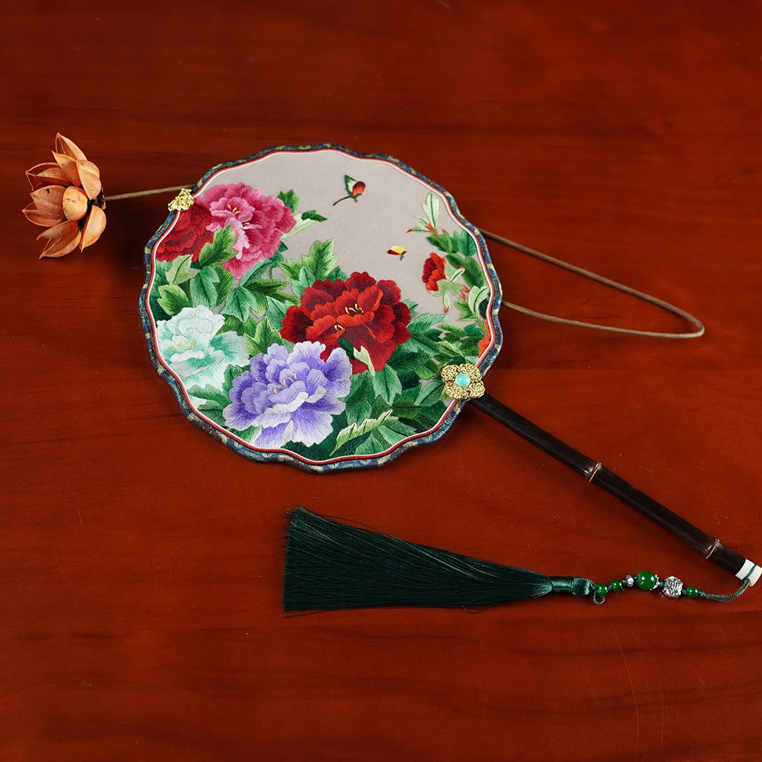 纯手工苏州刺绣苏绣双面绣团扇  牡丹 花开富贵