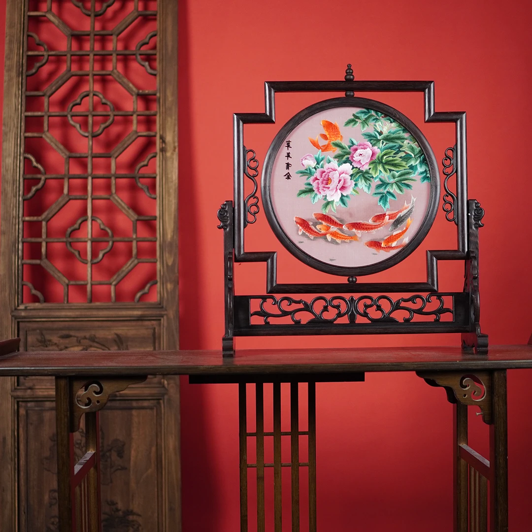 纯手工苏州刺绣苏绣成品双面绣摆件 新中式 年年有余